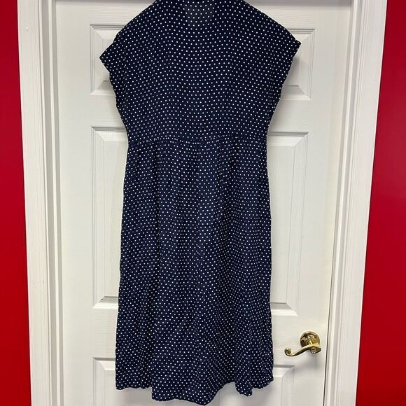 Vintage Navy Polka Dot Cap Sleeve Button Down Dress sz L - Picture 2 of 4